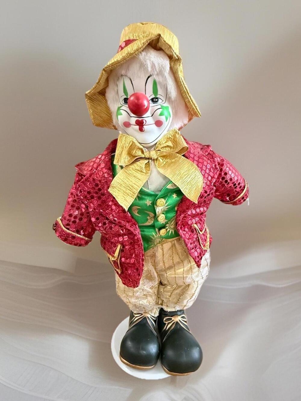 Vintage Clown Doll Collectors Choice Handpainted Bisque Porcelain 22" 1990s